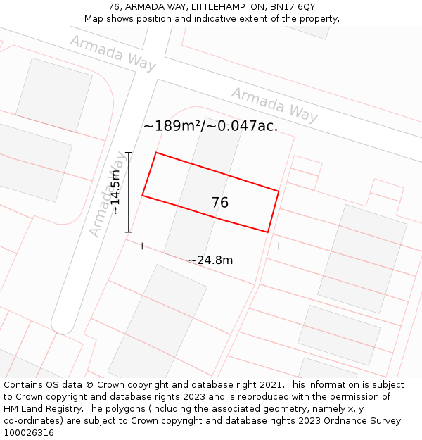 76, ARMADA WAY, LITTLEHAMPTON, BN17 6QY: Plot and title map
