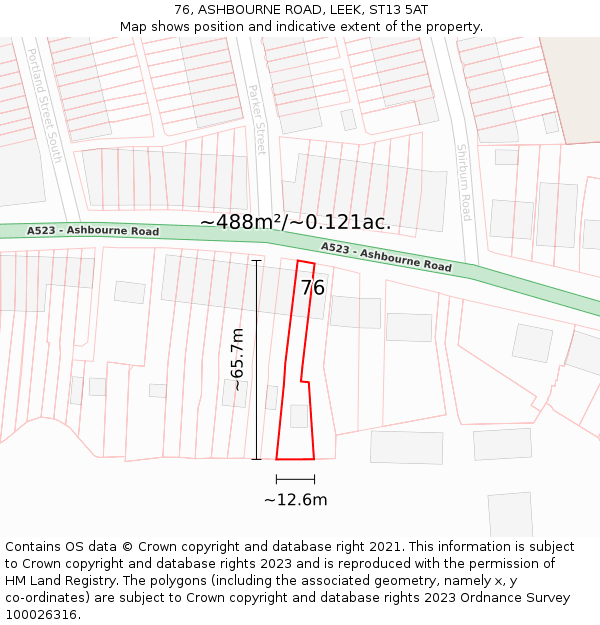 76, ASHBOURNE ROAD, LEEK, ST13 5AT: Plot and title map