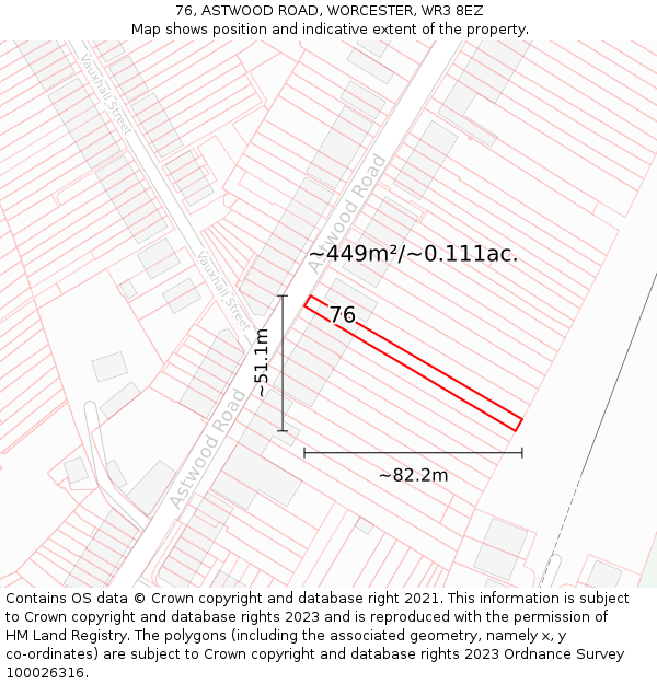 76, ASTWOOD ROAD, WORCESTER, WR3 8EZ: Plot and title map