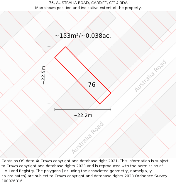 76, AUSTRALIA ROAD, CARDIFF, CF14 3DA: Plot and title map