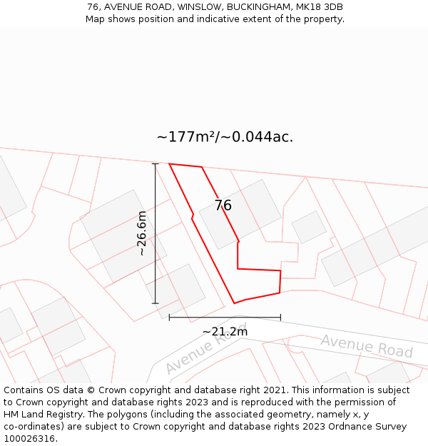 76, AVENUE ROAD, WINSLOW, BUCKINGHAM, MK18 3DB: Plot and title map