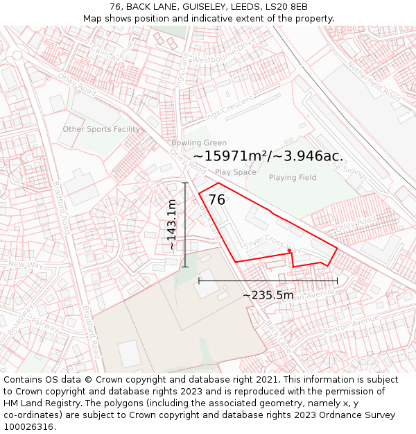 76, BACK LANE, GUISELEY, LEEDS, LS20 8EB: Plot and title map