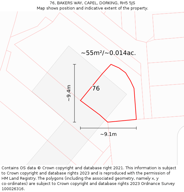 76, BAKERS WAY, CAPEL, DORKING, RH5 5JS: Plot and title map