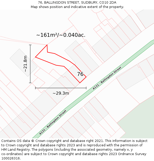 76, BALLINGDON STREET, SUDBURY, CO10 2DA: Plot and title map