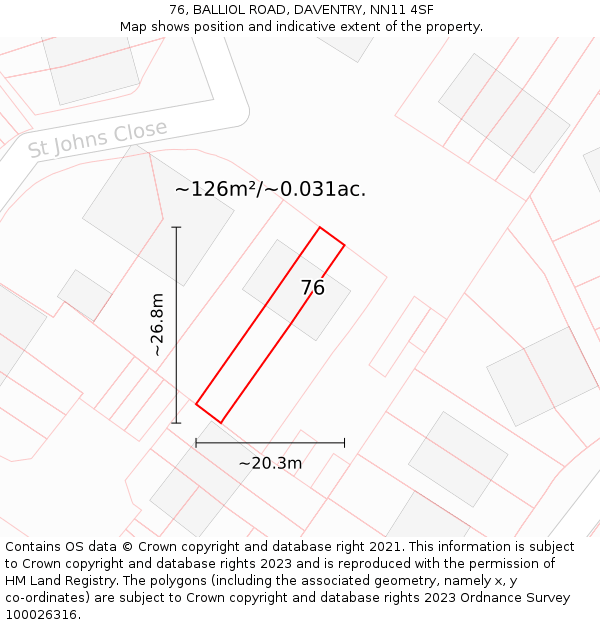 76, BALLIOL ROAD, DAVENTRY, NN11 4SF: Plot and title map