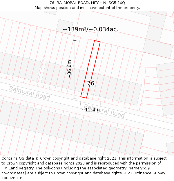 76, BALMORAL ROAD, HITCHIN, SG5 1XQ: Plot and title map