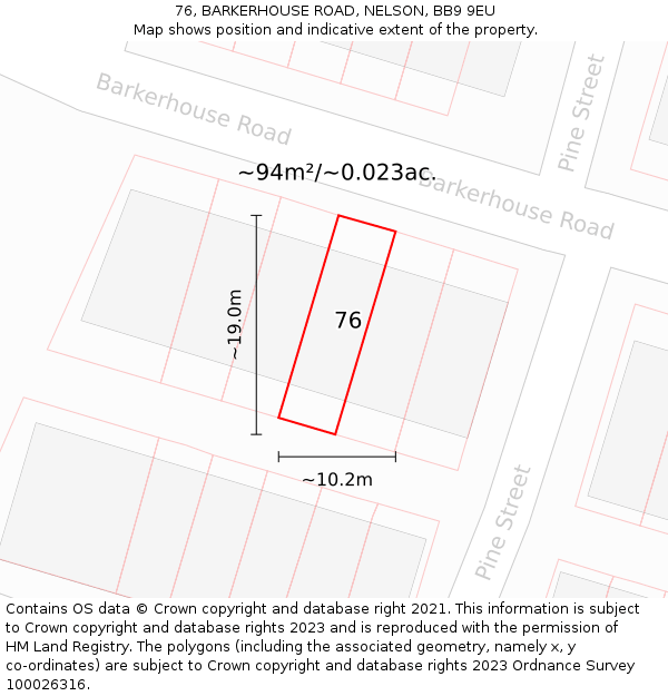 76, BARKERHOUSE ROAD, NELSON, BB9 9EU: Plot and title map