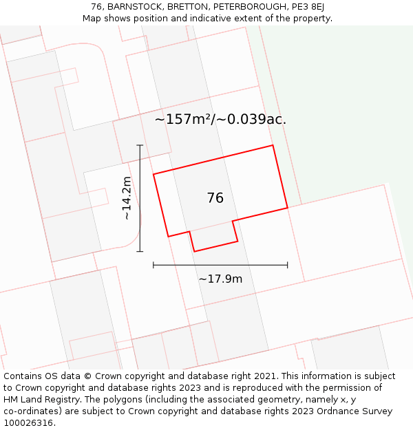 76, BARNSTOCK, BRETTON, PETERBOROUGH, PE3 8EJ: Plot and title map