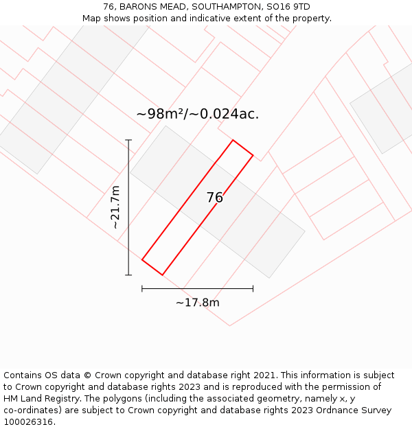 76, BARONS MEAD, SOUTHAMPTON, SO16 9TD: Plot and title map