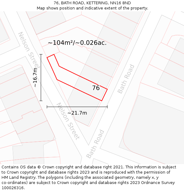 76, BATH ROAD, KETTERING, NN16 8ND: Plot and title map