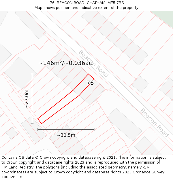 76, BEACON ROAD, CHATHAM, ME5 7BS: Plot and title map