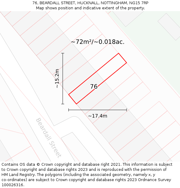 76, BEARDALL STREET, HUCKNALL, NOTTINGHAM, NG15 7RP: Plot and title map