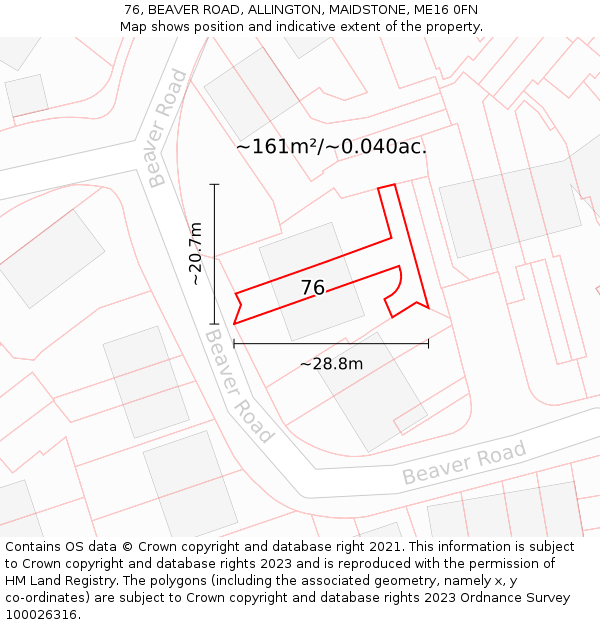 76, BEAVER ROAD, ALLINGTON, MAIDSTONE, ME16 0FN: Plot and title map