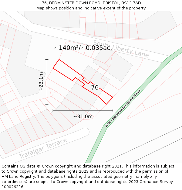 76, BEDMINSTER DOWN ROAD, BRISTOL, BS13 7AD: Plot and title map