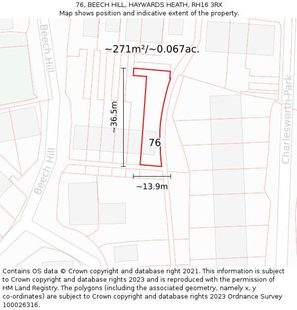 76, BEECH HILL, HAYWARDS HEATH, RH16 3RX: Plot and title map
