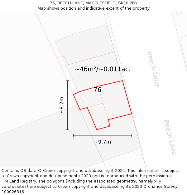 76, BEECH LANE, MACCLESFIELD, SK10 2DY: Plot and title map