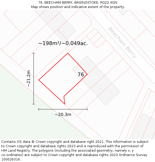 76, BEECHAM BERRY, BASINGSTOKE, RG22 4QN: Plot and title map