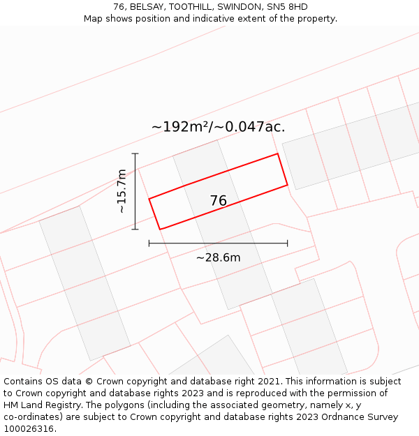 76, BELSAY, TOOTHILL, SWINDON, SN5 8HD: Plot and title map