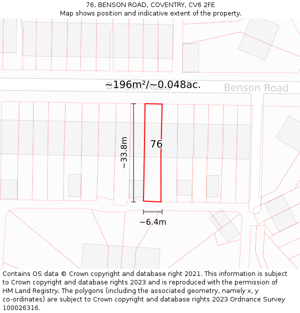 76, BENSON ROAD, COVENTRY, CV6 2FE: Plot and title map