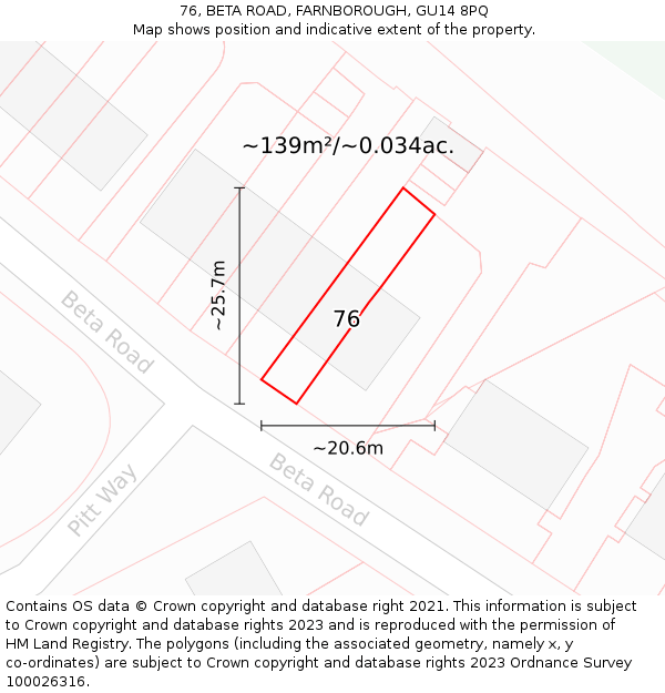 76, BETA ROAD, FARNBOROUGH, GU14 8PQ: Plot and title map