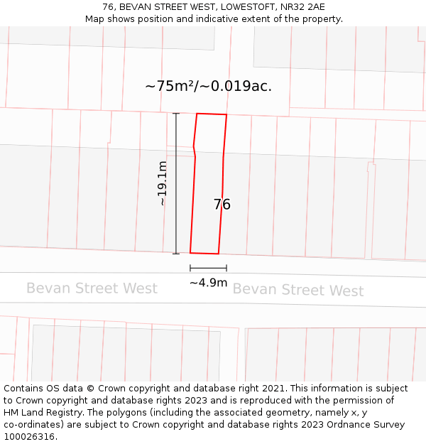 76, BEVAN STREET WEST, LOWESTOFT, NR32 2AE: Plot and title map