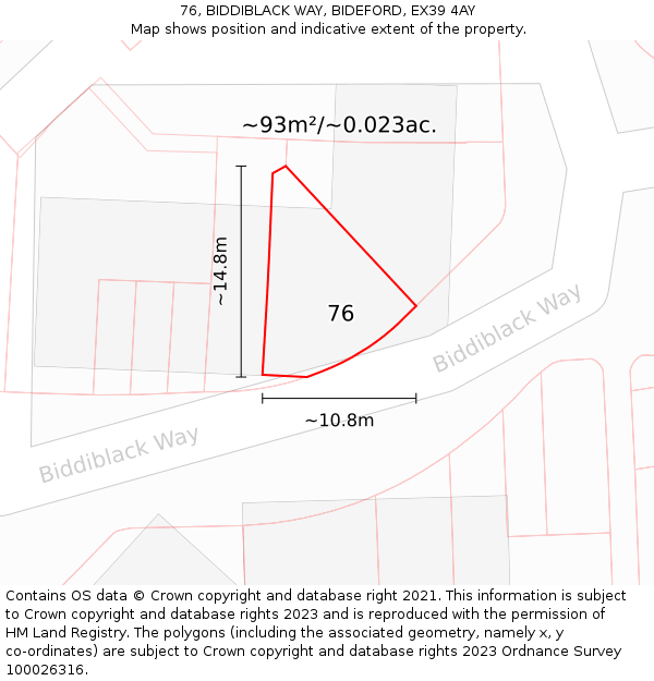 76, BIDDIBLACK WAY, BIDEFORD, EX39 4AY: Plot and title map