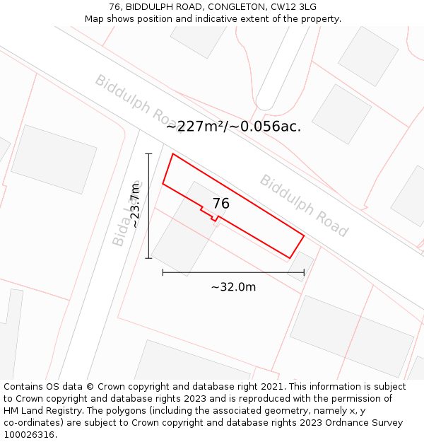 76, BIDDULPH ROAD, CONGLETON, CW12 3LG: Plot and title map