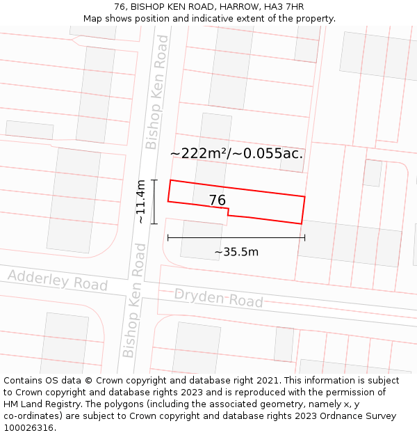 76, BISHOP KEN ROAD, HARROW, HA3 7HR: Plot and title map