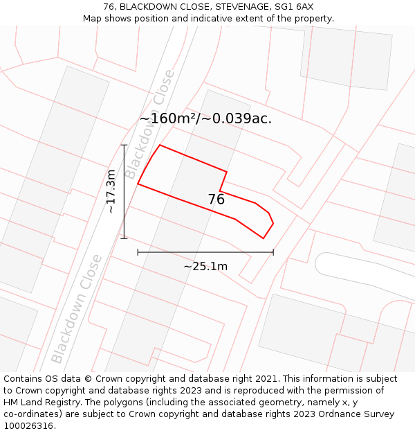 76, BLACKDOWN CLOSE, STEVENAGE, SG1 6AX: Plot and title map
