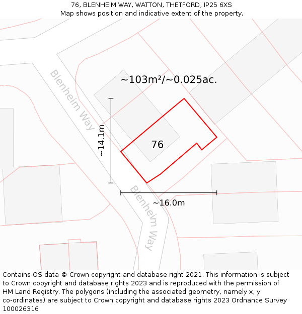 76, BLENHEIM WAY, WATTON, THETFORD, IP25 6XS: Plot and title map