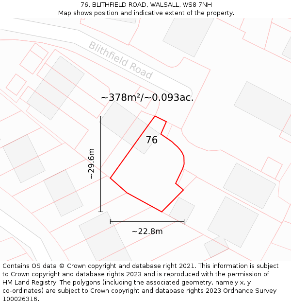 76, BLITHFIELD ROAD, WALSALL, WS8 7NH: Plot and title map