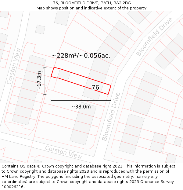 76, BLOOMFIELD DRIVE, BATH, BA2 2BG: Plot and title map