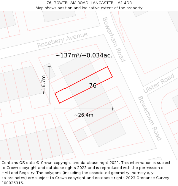 76, BOWERHAM ROAD, LANCASTER, LA1 4DR: Plot and title map