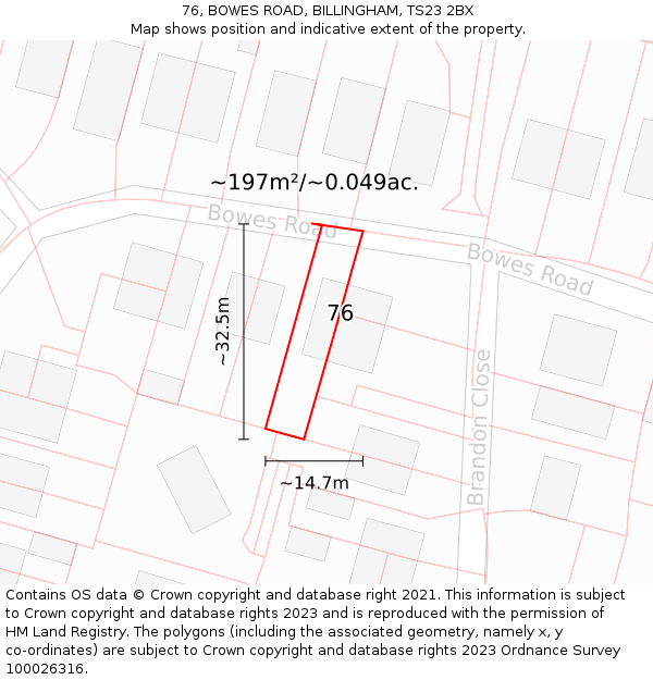 76, BOWES ROAD, BILLINGHAM, TS23 2BX: Plot and title map