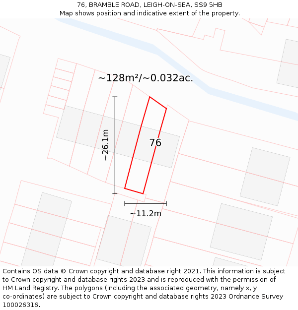 76, BRAMBLE ROAD, LEIGH-ON-SEA, SS9 5HB: Plot and title map