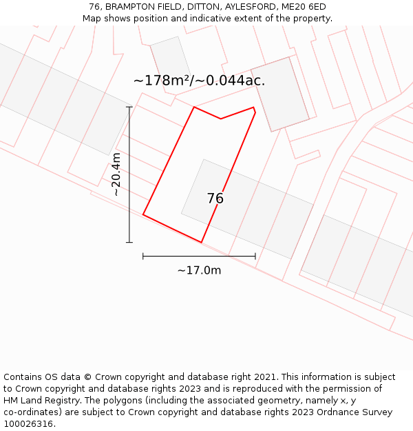 76, BRAMPTON FIELD, DITTON, AYLESFORD, ME20 6ED: Plot and title map