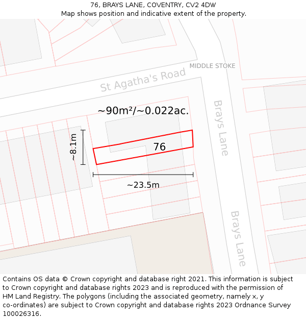 76, BRAYS LANE, COVENTRY, CV2 4DW: Plot and title map