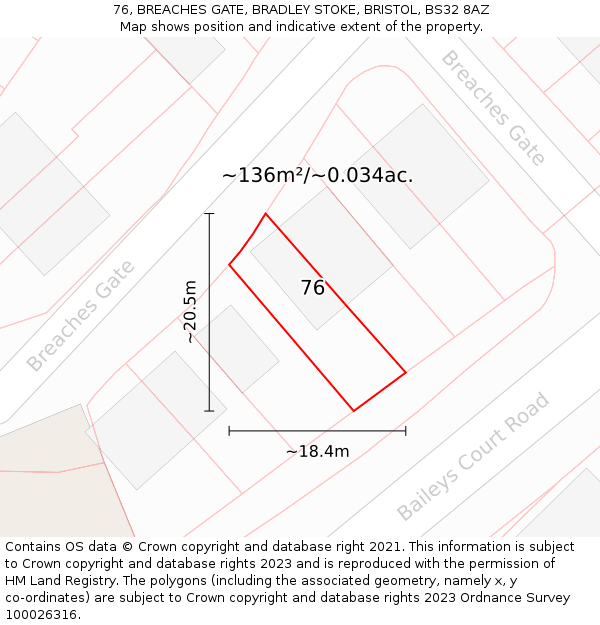 76, BREACHES GATE, BRADLEY STOKE, BRISTOL, BS32 8AZ: Plot and title map