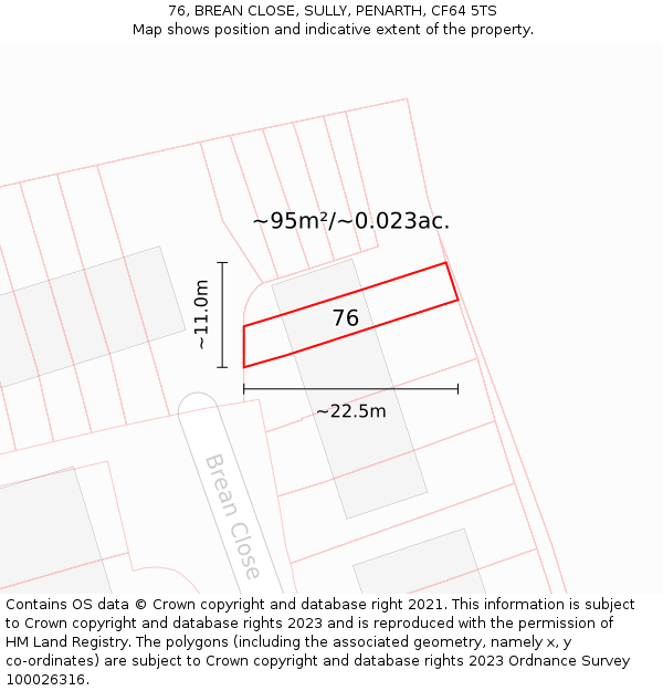 76, BREAN CLOSE, SULLY, PENARTH, CF64 5TS: Plot and title map