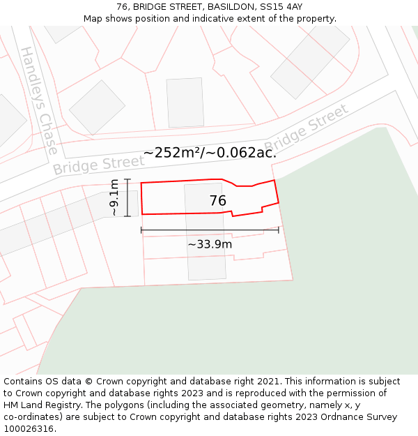 76, BRIDGE STREET, BASILDON, SS15 4AY: Plot and title map