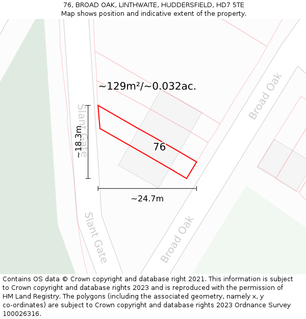 76, BROAD OAK, LINTHWAITE, HUDDERSFIELD, HD7 5TE: Plot and title map