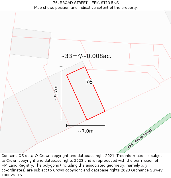 76, BROAD STREET, LEEK, ST13 5NS: Plot and title map