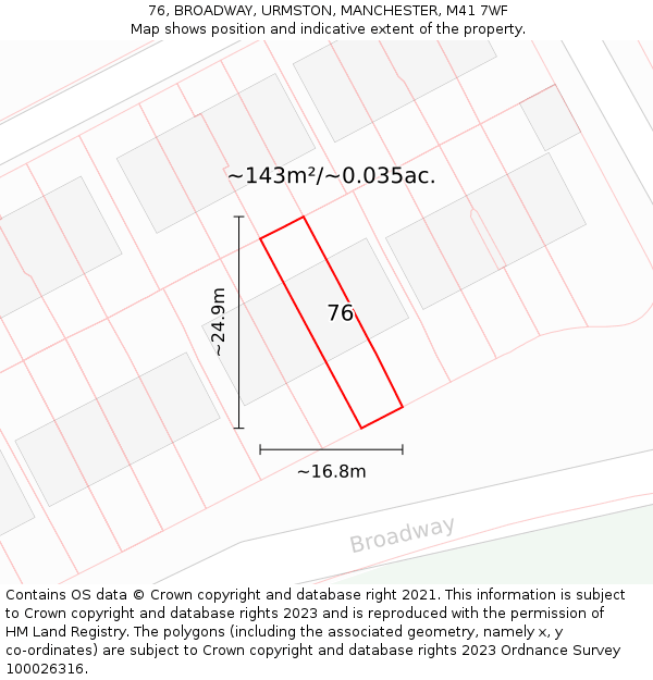 76, BROADWAY, URMSTON, MANCHESTER, M41 7WF: Plot and title map