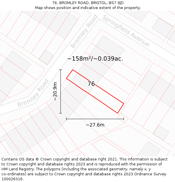 76, BROMLEY ROAD, BRISTOL, BS7 9JD: Plot and title map