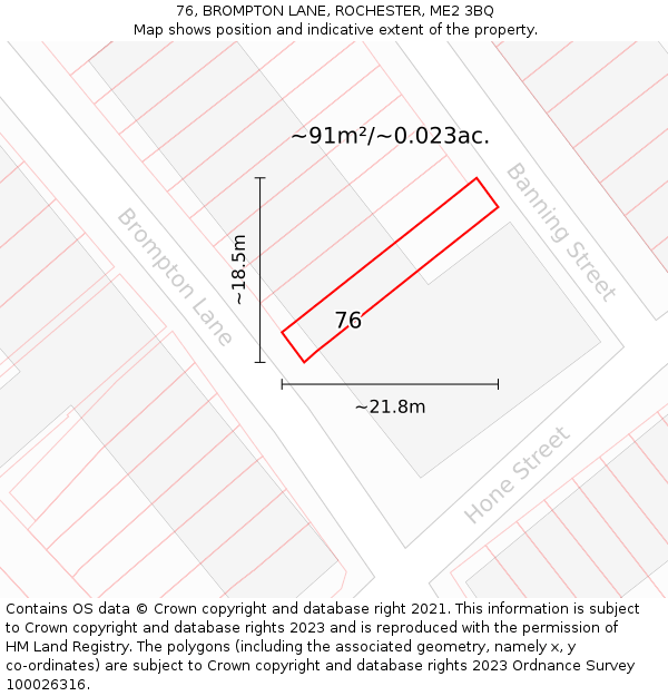 76, BROMPTON LANE, ROCHESTER, ME2 3BQ: Plot and title map