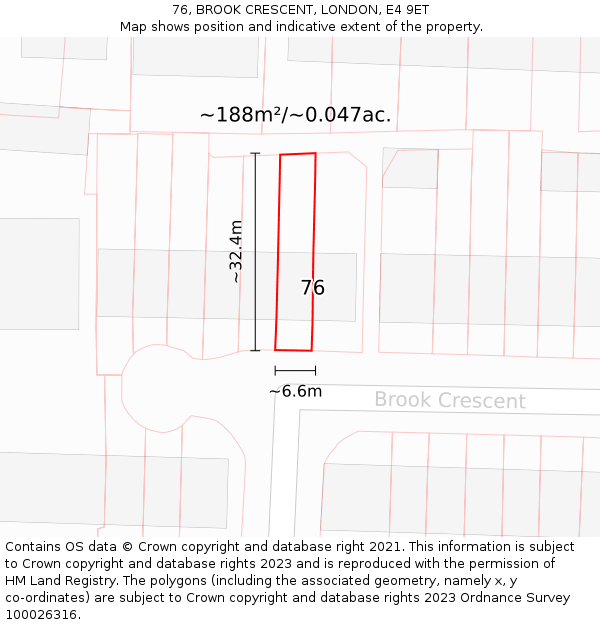 76, BROOK CRESCENT, LONDON, E4 9ET: Plot and title map