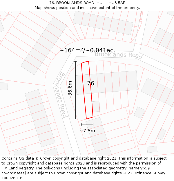 76, BROOKLANDS ROAD, HULL, HU5 5AE: Plot and title map