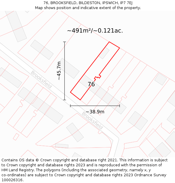 76, BROOKSFIELD, BILDESTON, IPSWICH, IP7 7EJ: Plot and title map