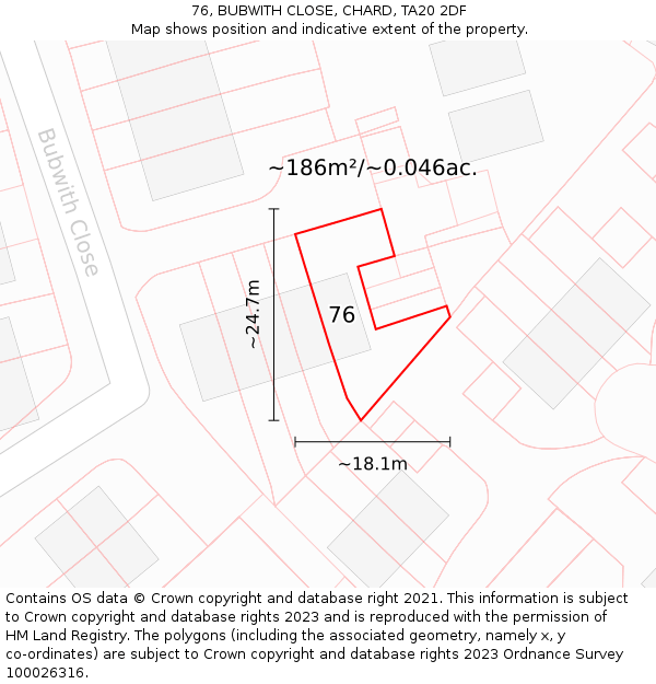 76, BUBWITH CLOSE, CHARD, TA20 2DF: Plot and title map