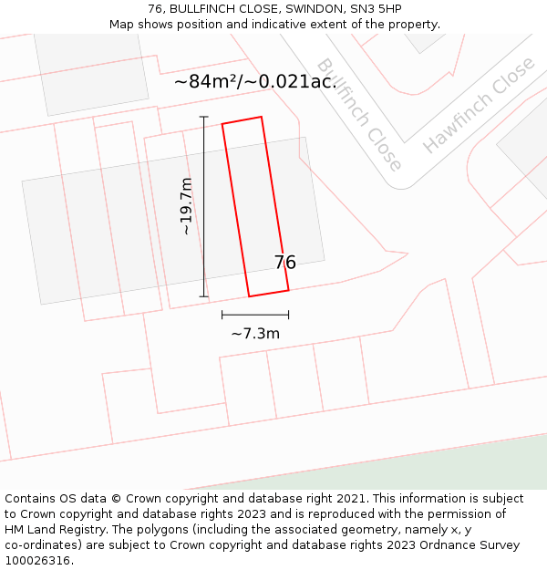 76, BULLFINCH CLOSE, SWINDON, SN3 5HP: Plot and title map